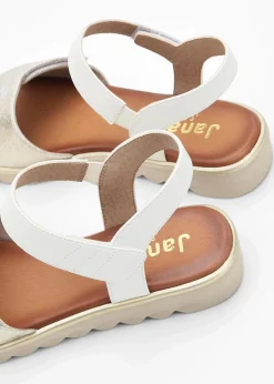 Jana High Heels|Komfortschuhe|Komfort-Sandalen in bequemer Weite weiß/champagner metallic