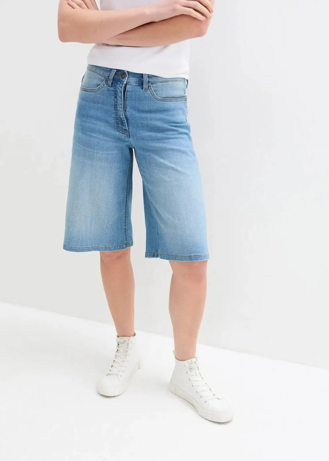 bonprix Jeans|Shorts|Jeans Bermuda High Waist, Bequembund mittelblau denim