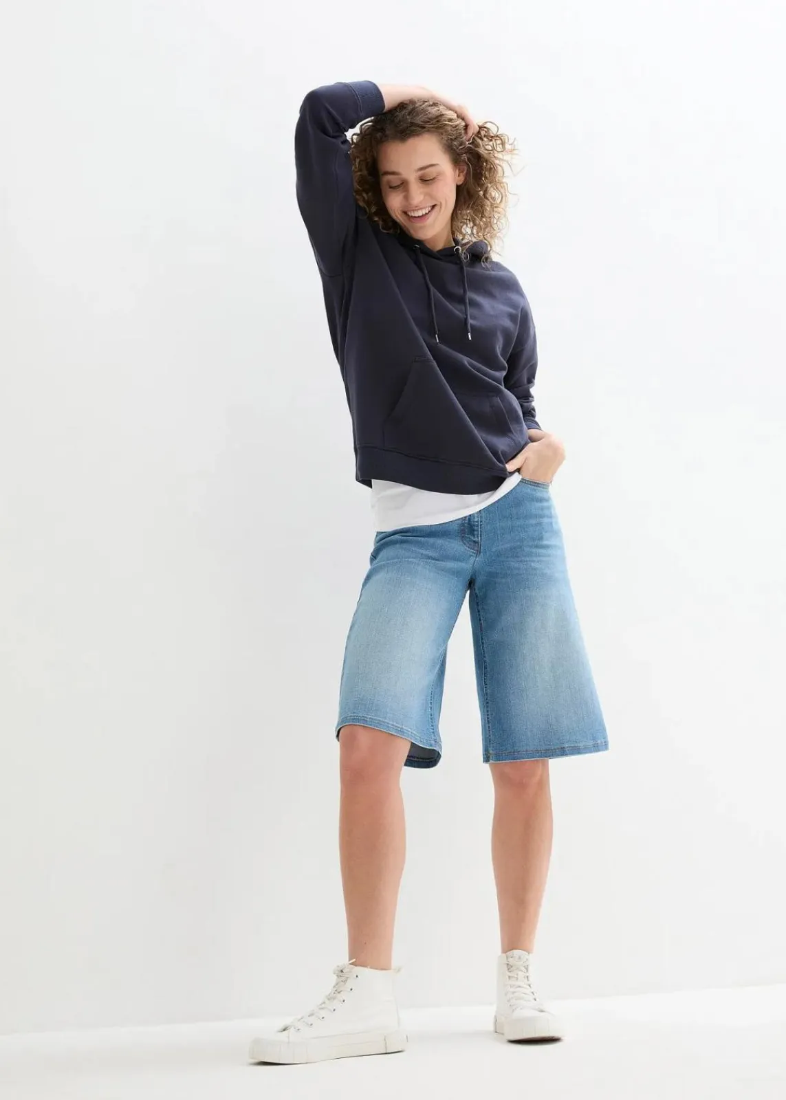 bonprix Jeans|Shorts|Jeans Bermuda High Waist, Bequembund mittelblau denim