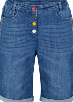 Jeans Bermuda Mid Waist mit Stickerei und Bequembund|bonprix Clearance