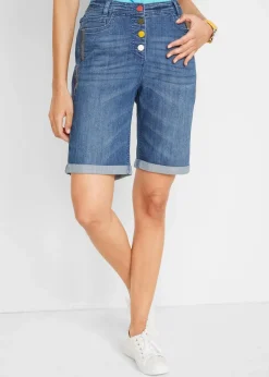 Jeans Bermuda Mid Waist mit Stickerei und Bequembund|bonprix Clearance