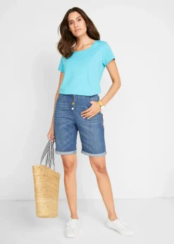 Jeans Bermuda Mid Waist mit Stickerei und Bequembund|bonprix Clearance