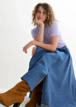 bonprix Röcke|Jeans Rock, High Waist, Bequembund blau denim