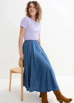bonprix Röcke|Jeans Rock, High Waist, Bequembund blau denim