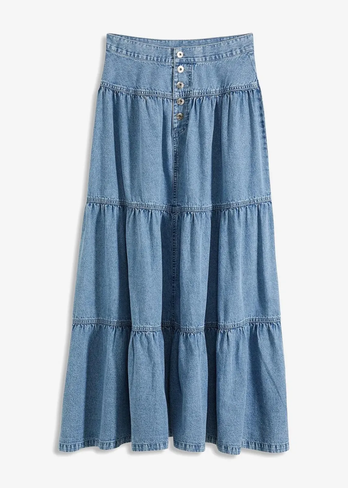 Jeans Stufenrock mit Knopfleiste|bonprix Discount