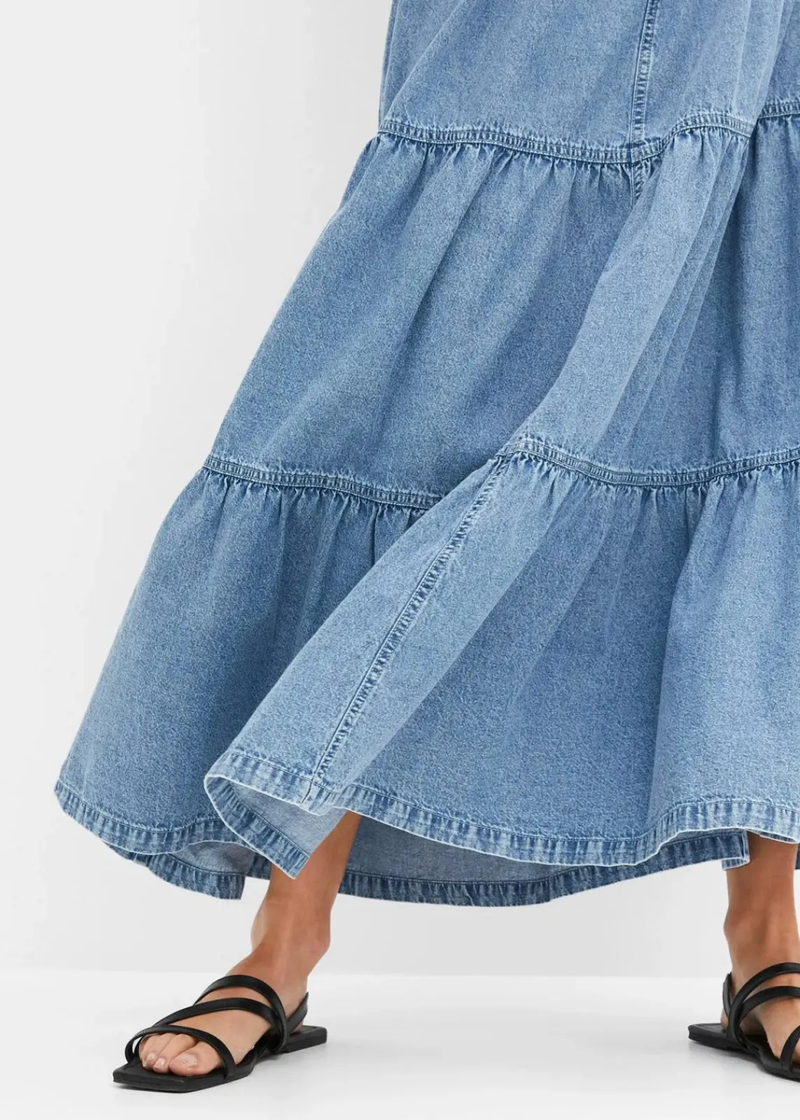 Jeans Stufenrock mit Knopfleiste|bonprix Discount