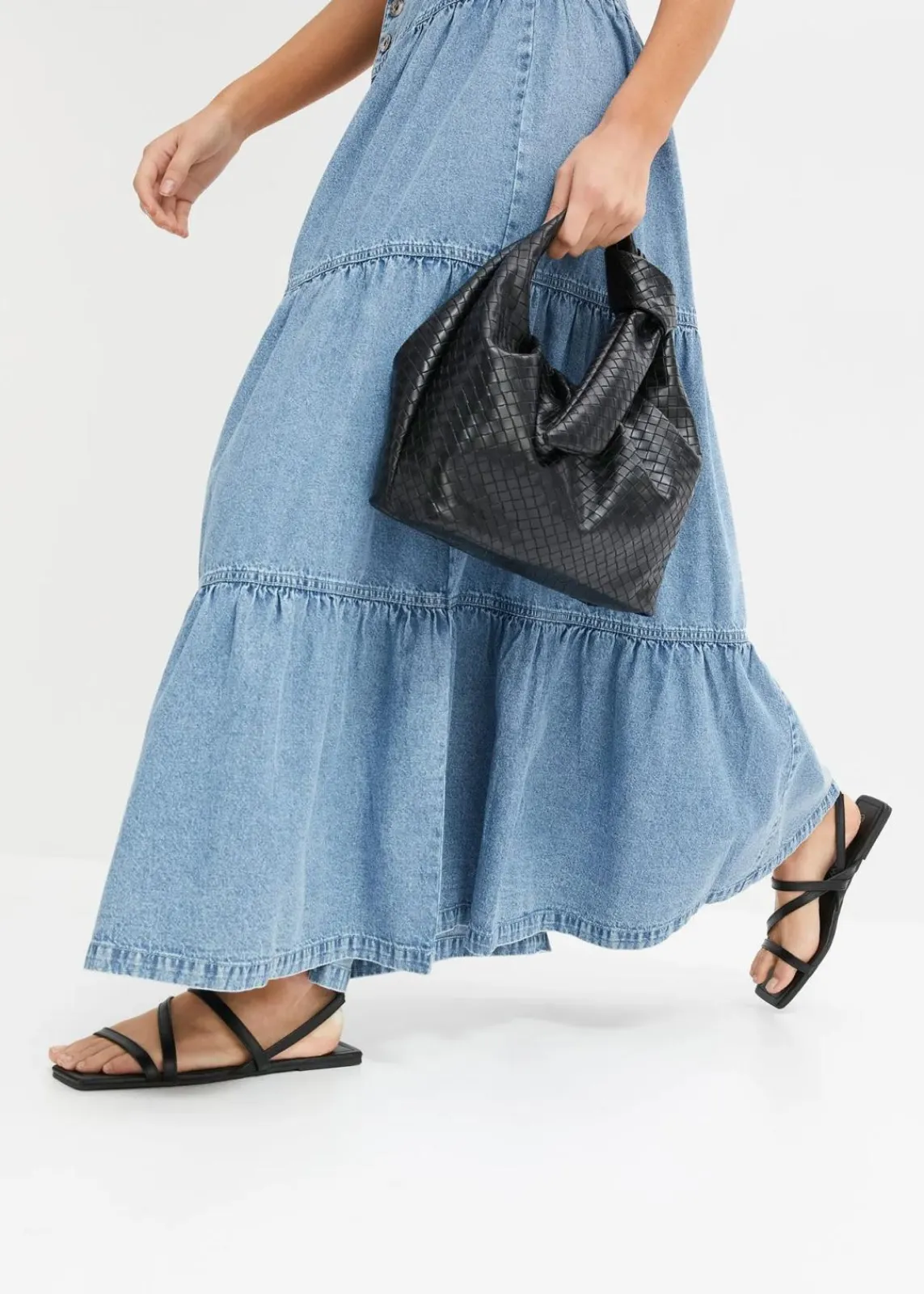 Jeans Stufenrock mit Knopfleiste|bonprix Discount