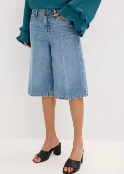 bonprix Bekleidung·Outdoorbekleidung|Bekleidung·Shirts & Tops|Jeans-Bermuda Mid Waist, Low Stretch blau denim used