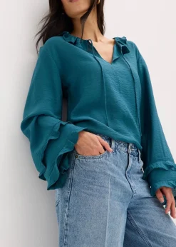 bonprix Bekleidung·Outdoorbekleidung|Bekleidung·Shirts & Tops|Jeans-Bermuda Mid Waist, Low Stretch blau denim used