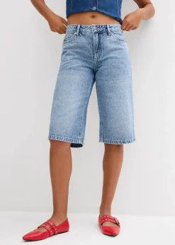 bonprix Bekleidung·Outdoorbekleidung|Bekleidung·Shirts & Tops|Jeans-Bermuda Mid Waist, Low Stretch blau denim used