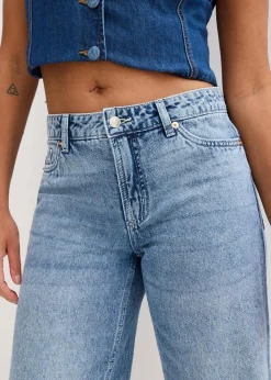 bonprix Bekleidung·Outdoorbekleidung|Bekleidung·Shirts & Tops|Jeans-Bermuda Mid Waist, Low Stretch blau denim used