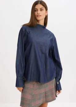 bonprix Bekleidung·Jacken & Mäntel|Blusen & Tuniken|Jeansbluse mit hohen Manschetten tiefblau denim ungewaschen