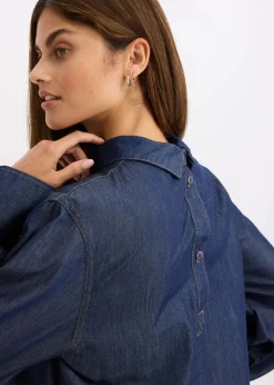 bonprix Bekleidung·Jacken & Mäntel|Blusen & Tuniken|Jeansbluse mit hohen Manschetten tiefblau denim ungewaschen