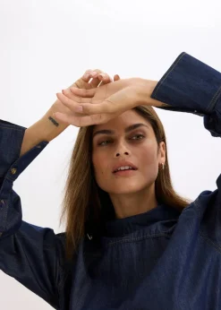 bonprix Bekleidung·Jacken & Mäntel|Blusen & Tuniken|Jeansbluse mit hohen Manschetten tiefblau denim ungewaschen