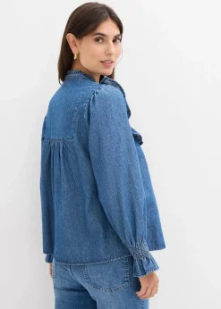 Jeansbluse mit Rüschen|bonprix Online