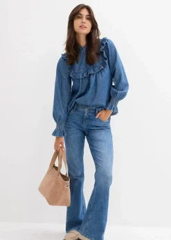 Jeansbluse mit Rüschen|bonprix Online