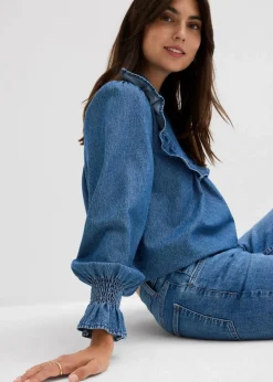 Jeansbluse mit Rüschen|bonprix Online