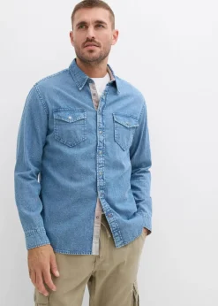 bonprix Große Größen|Hemden|Jeanshemd aus reiner Baumwolle hellblau denim