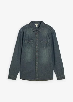 bonprix Große Größen|Hemden|Jeanshemd, Langarm aus reiner Baumwolle blau dirty denim used