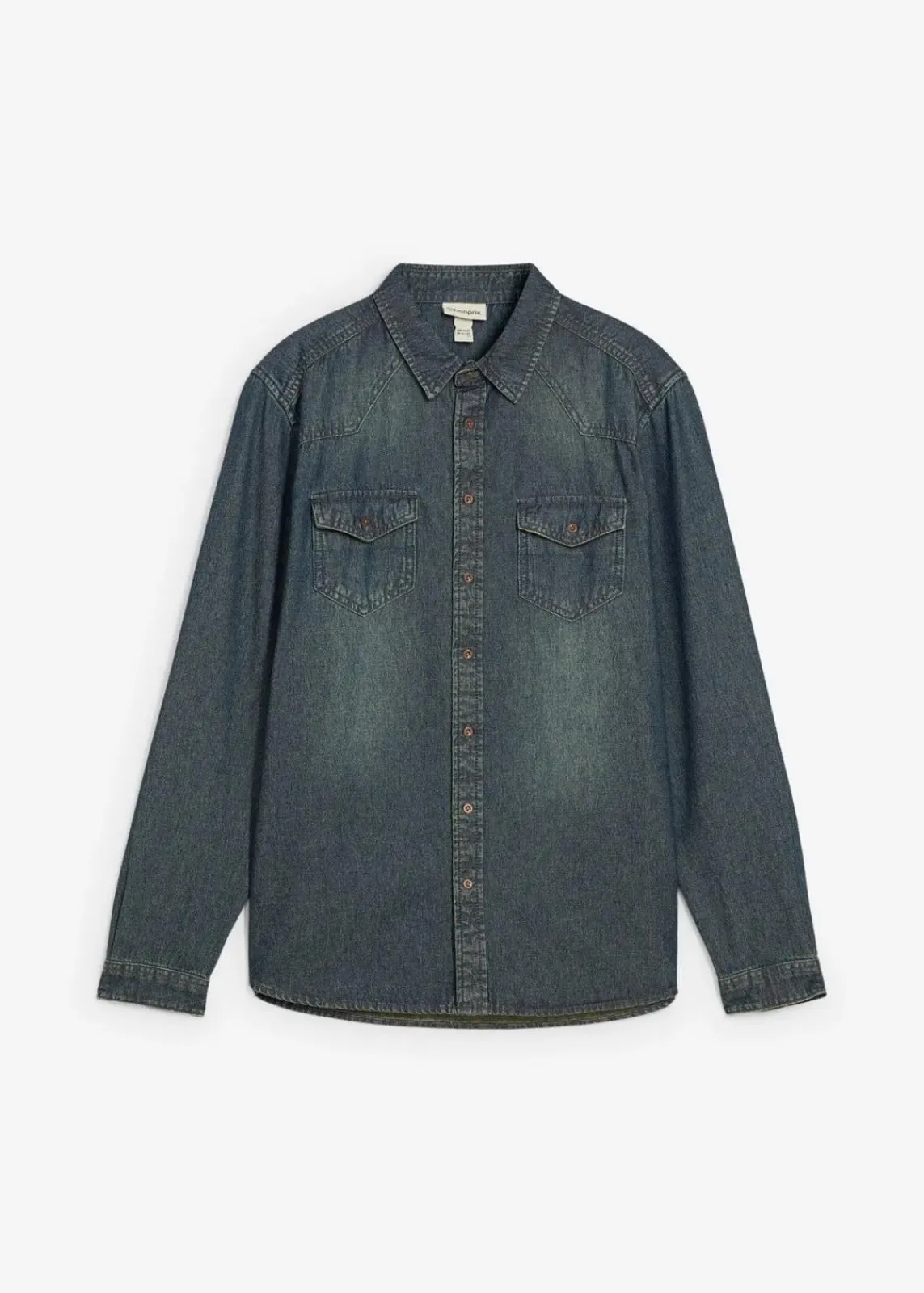 bonprix Große Größen|Hemden|Jeanshemd, Langarm aus reiner Baumwolle blau dirty denim used