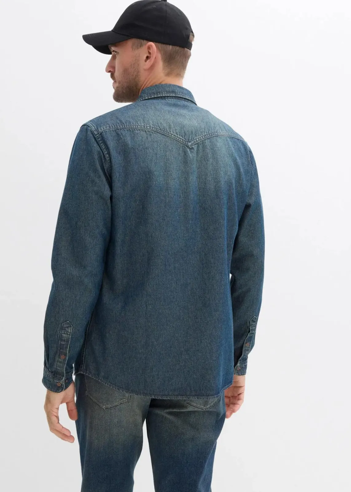 bonprix Große Größen|Hemden|Jeanshemd, Langarm aus reiner Baumwolle blau dirty denim used