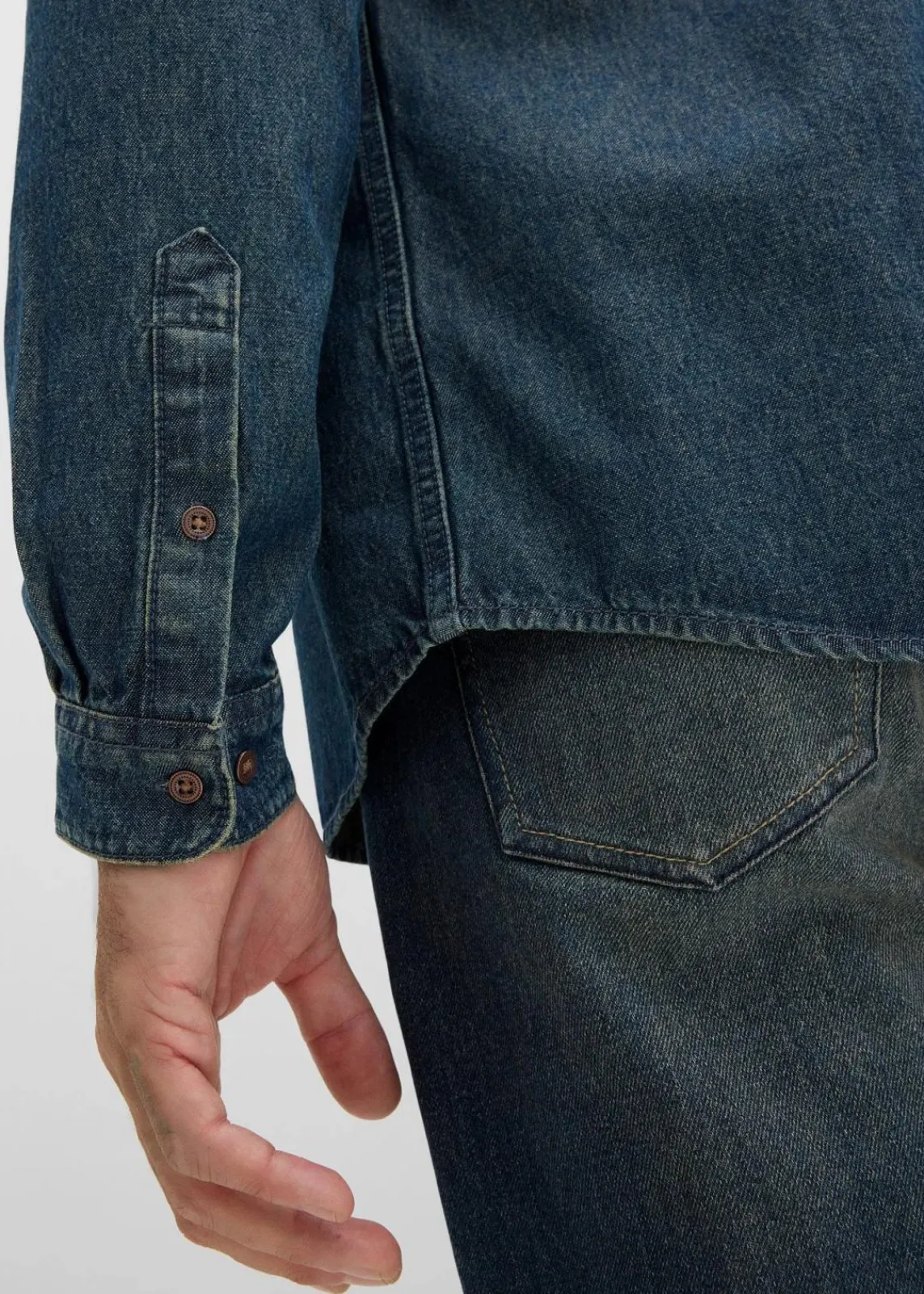 bonprix Große Größen|Hemden|Jeanshemd, Langarm aus reiner Baumwolle blau dirty denim used