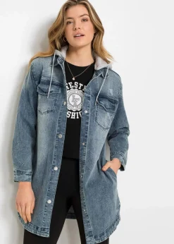 bonprix Jacken & Mäntel|Jeansjacke mit Kapuze blau denim