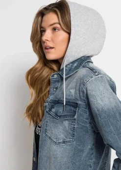 bonprix Jacken & Mäntel|Jeansjacke mit Kapuze blau denim
