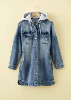 bonprix Jacken & Mäntel|Jeansjacke mit Kapuze blau denim