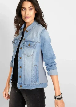 bonprix Bekleidung·Hosen|Jeansjacke mit seitlichem Rippeinsatz blue bleached