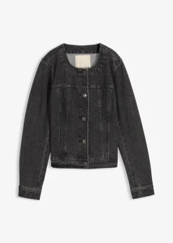 bonprix Bekleidung·Hosen|Jacken & Mäntel|Jeansjacke mit Strass dunkelgrau denim
