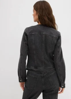 bonprix Bekleidung·Hosen|Jacken & Mäntel|Jeansjacke mit Strass dunkelgrau denim