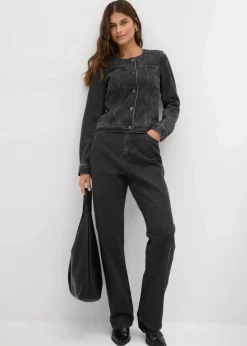 bonprix Bekleidung·Hosen|Jacken & Mäntel|Jeansjacke mit Strass dunkelgrau denim
