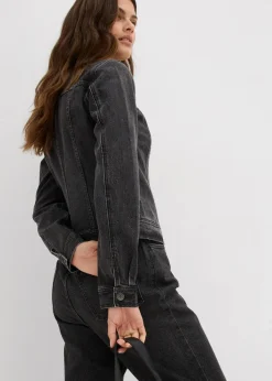 bonprix Bekleidung·Hosen|Jacken & Mäntel|Jeansjacke mit Strass dunkelgrau denim