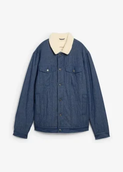 bonprix Große Größen|Jacken & Mäntel|Jeansjacke mit Teddyfutter dunkelblau denim/wollweiß