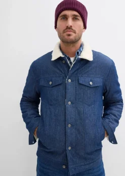 bonprix Große Größen|Jacken & Mäntel|Jeansjacke mit Teddyfutter dunkelblau denim/wollweiß