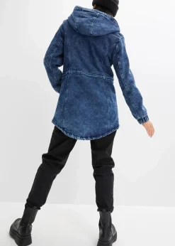 bonprix Bekleidung·Hosen|Jacken & Mäntel|Jeans-Parka mit Teddyfell dunkelblau denim