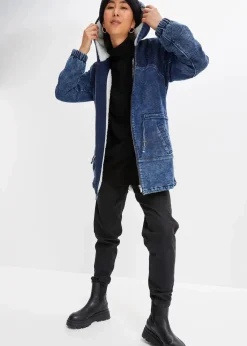 bonprix Bekleidung·Hosen|Jacken & Mäntel|Jeans-Parka mit Teddyfell dunkelblau denim