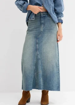bonprix Bekleidung·Sportbekleidung|Röcke|Jeansrock, Mid Waist, Maxi Length hellblau denim
