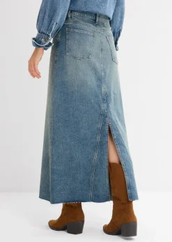 bonprix Bekleidung·Sportbekleidung|Röcke|Jeansrock, Mid Waist, Maxi Length hellblau denim