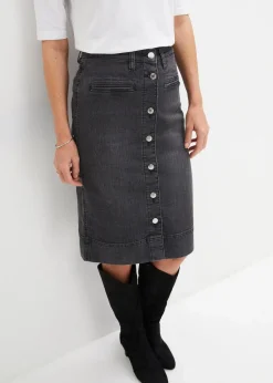 bonprix Röcke|Bekleidung·Sportbekleidung|Jeansrock Mid Waist, Stretch schwarz denim