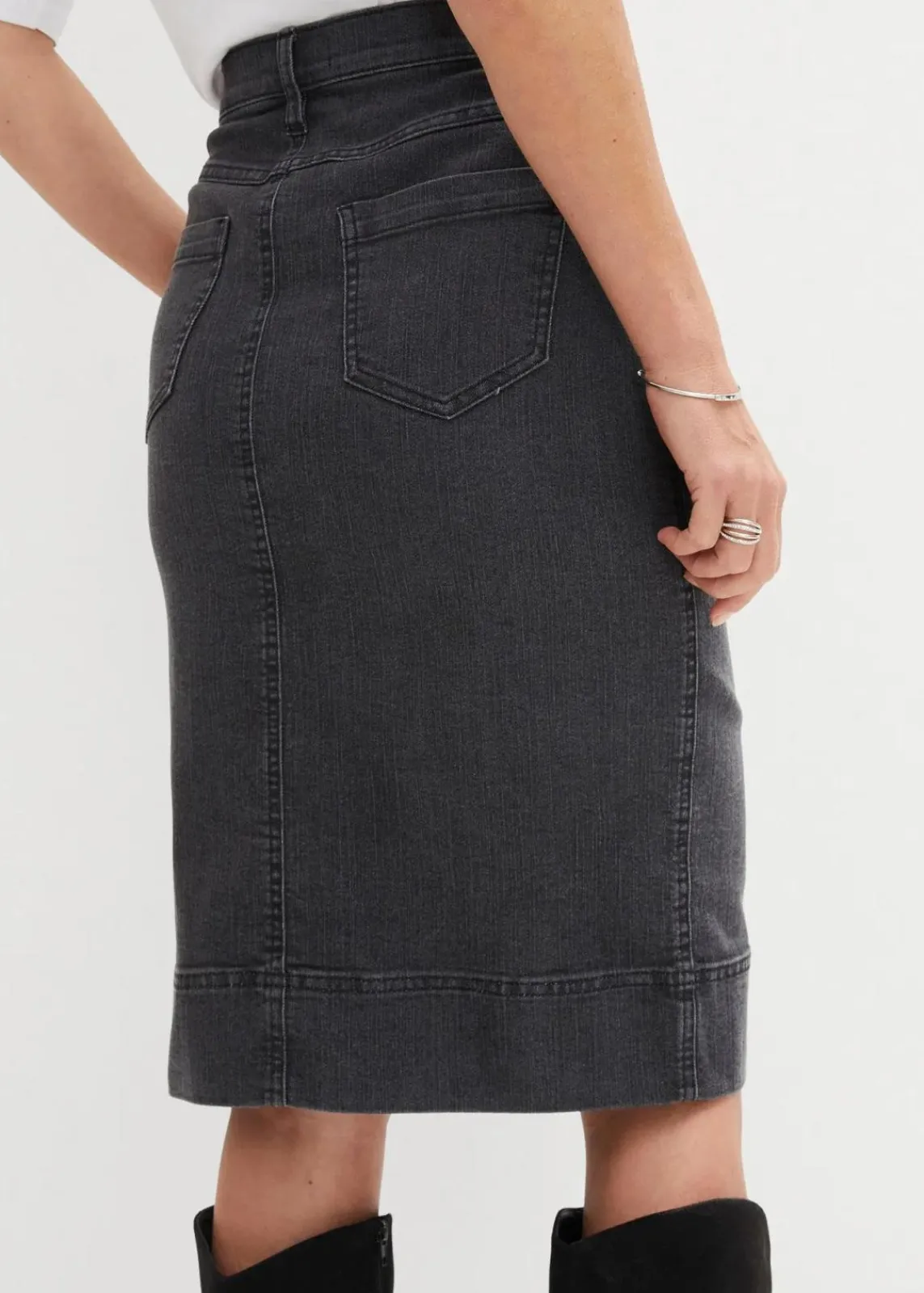 bonprix Röcke|Bekleidung·Sportbekleidung|Jeansrock Mid Waist, Stretch schwarz denim