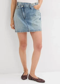 bonprix Bekleidung·Sportbekleidung|Röcke|Jeansrock mit asymmetrischem Bund blau denim used