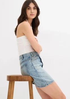 bonprix Bekleidung·Sportbekleidung|Röcke|Jeansrock mit asymmetrischem Bund blau denim used