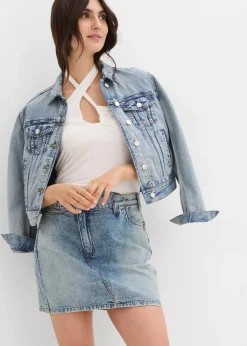 bonprix Bekleidung·Sportbekleidung|Röcke|Jeansrock mit asymmetrischem Bund blau denim used
