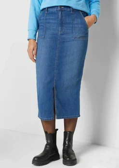 bonprix Bekleidung·Sportbekleidung|Röcke|Jeansrock mit Schlitz blau denim used