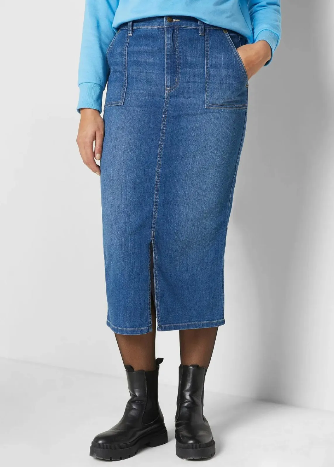 bonprix Bekleidung·Sportbekleidung|Röcke|Jeansrock mit Schlitz blau denim used