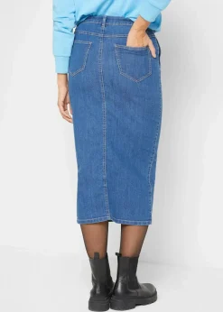 bonprix Bekleidung·Sportbekleidung|Röcke|Jeansrock mit Schlitz blau denim used