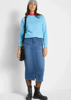 bonprix Bekleidung·Sportbekleidung|Röcke|Jeansrock mit Schlitz blau denim used