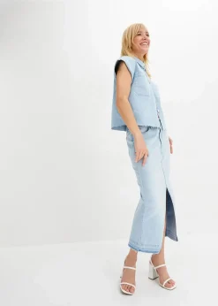 bonprix Röcke|Bekleidung·Sportbekleidung|Jeansrock mit Schlitz eisblau denim
